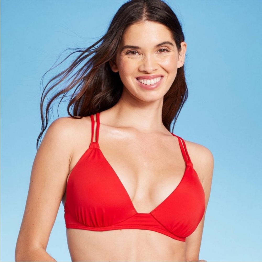 Shade & Shore Triangle Push-Up Tunneled Strap Bikini Top - red 34B